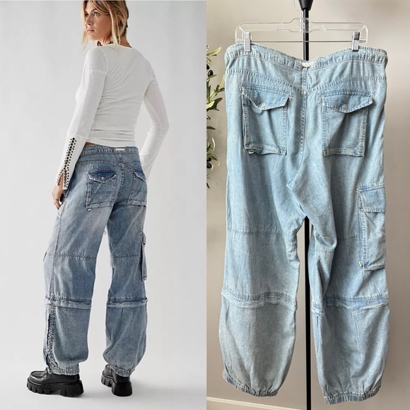 Free People South Bay Utility Cargo Pants Light Blue Large - Picture 5 of 8